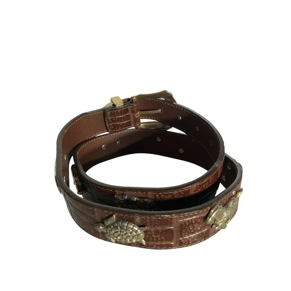 Honest by Brighton Safari Animal Belt Bren Leather Gold Tone Sz 32 Croc Embossed